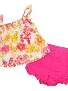 Baby Girl's Vintage Park Bench Kids Floral Summer Outfit 12 Months Tank Shorts